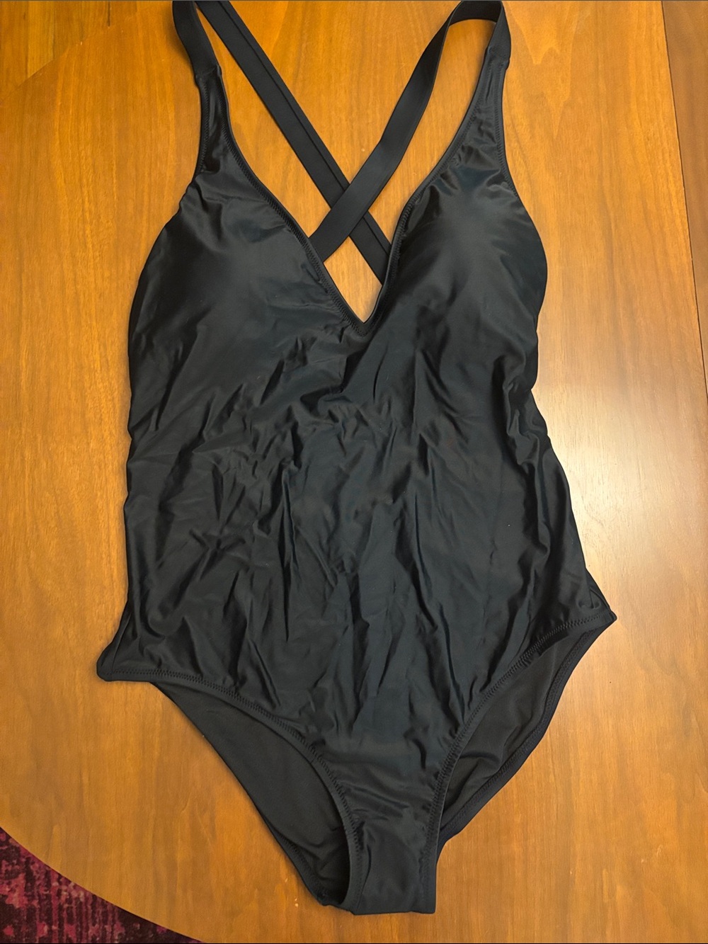 J. Crew Black V-Neck One-Piece Swimsuit with Cross-Back Straps